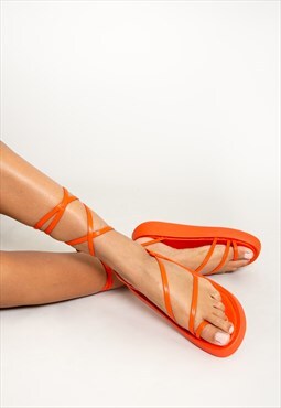 Orange Loop Toe Strappy Sandals