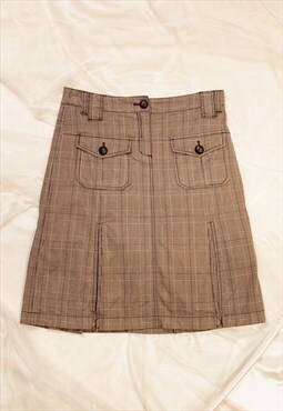 Vintage Skirt Y2K Preppy Dark Academia Plaid Midi in Brown