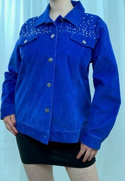 Vintage 80s royal blue corduroy jacket with diamante studs