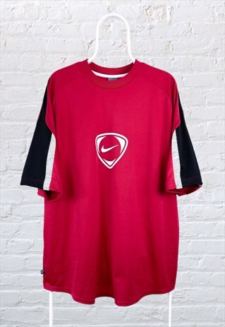 VINTAGE NIKE T-SHIRT CENTRE SWOOSH LOGO SPORTS TEE RED XXL
