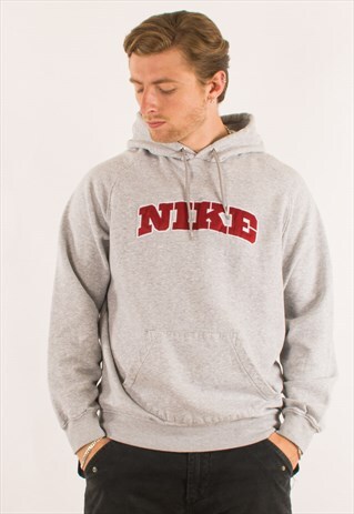 VINTAGE 90S GREY NIKE SPELLOUT HOODIE PULLOVER