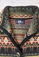 VINTAGE ABSTRACT KNITTED CARDIGAN PATTERNED GRANDAD SWEATER