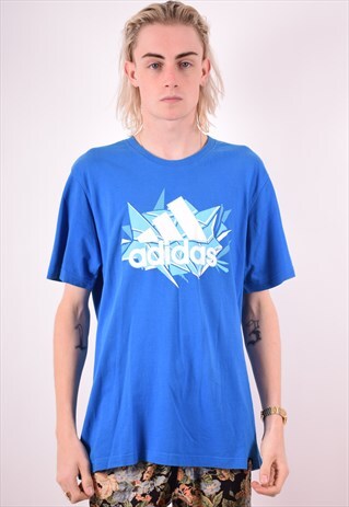 ADIDAS MENS VINTAGE T-SHIRT TOP LARGE BLUE 90S