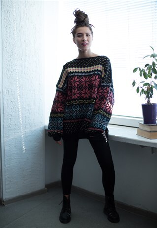 VINTAGE 90'S MULTI COLOUR PATTERNED KNITTED JUMPER