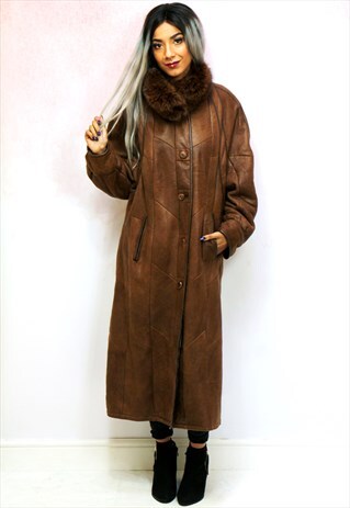 1980S VINTAGE BROWN LEATHER COAT WITH FAUX FUR LINING