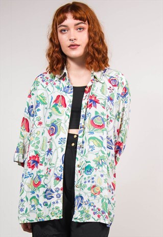 VINTAGE 90'S MULTICOLOUR FLORAL PATTERN SHORT SLEEVE SHIRT