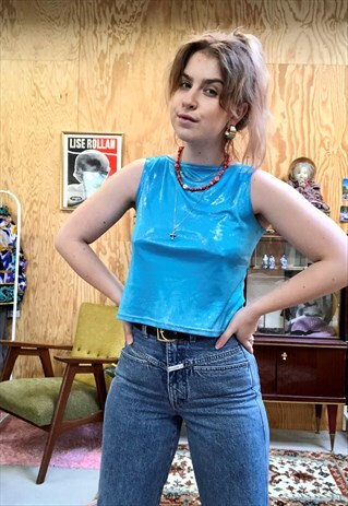 VINTAGE 90S SHINY AQUA BLUE TOP