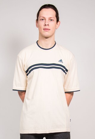 VINTAGE 90'S BEIGE ADIDAS RINGER T-SHIRT