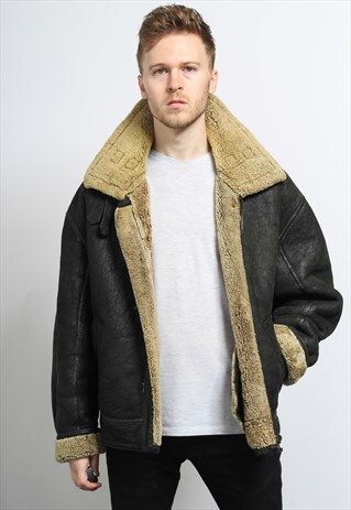 VINTAGE SUEDE AVIATOR FLEECE SHEEPSKIN JACKET COAT
