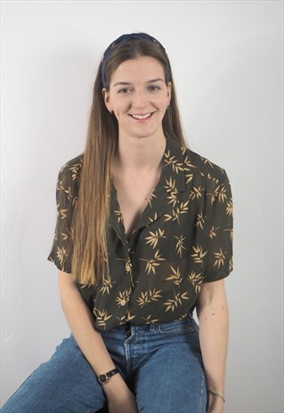 VINTAGE KHAKI LEAF PRINT SHIRT