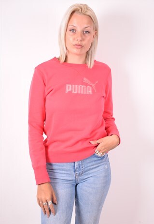 PUMA WOMENS VINTAGE SWEATSHIRT JUMPER SMALL PINK 90S