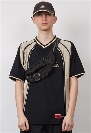 VINTAGE 90'S BLACK STRIPE STRAP BUM BAG
