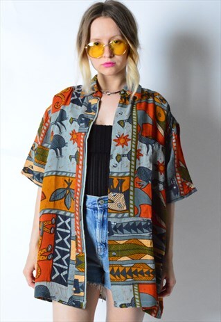 VINTAGE 80S AZTEC CAT SUMMER FESTIVAL SHIRT