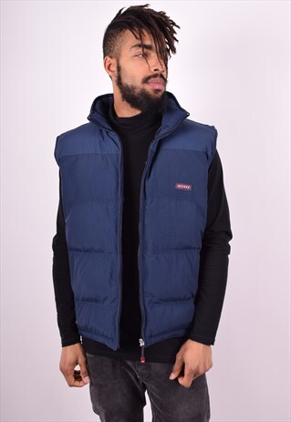 REEBOK MENS VINTAGE PADDED GILET LARGE NAVY BLUE 90'S