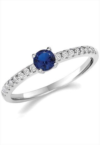 BLUE SAPPHIRE WHITE GOLD ON SILVER DAINTY SOLITAIRE RING