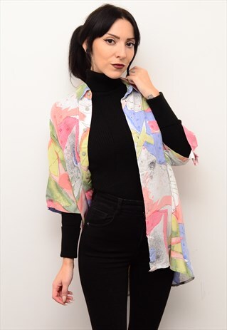 VINTAGE 90'S PASTEL ABSTRACT RETRO CRAZY PATTERNED SHIRT