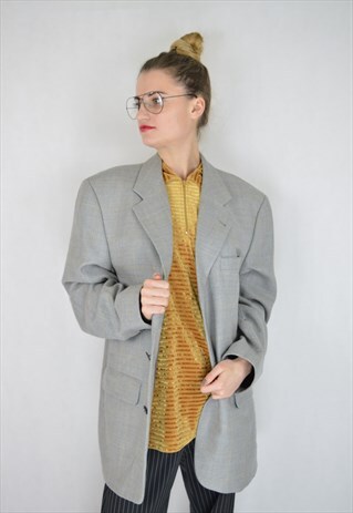 VINTAGE GREY CHECKERED OVERSIZE BLAZER / UNISEX