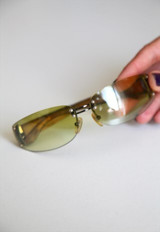 VINTAGE RIMLESS FRAME, GREEN LENSES