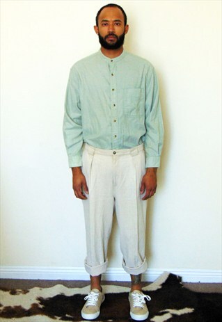 90S MINIMALIST LUXURY LINEN BLEND CREAM CROPPED TROUSERS 34