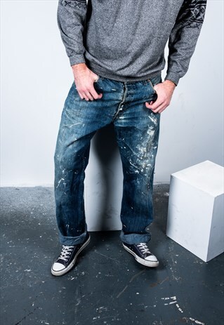 VINTAGE LEVI'S 501 JEANS IN BLUE DENIM PAINT MARKS
