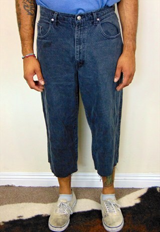 90S CLASSIC HIGH RISE RAW HEM CROP FADED BLACK JEANS 33