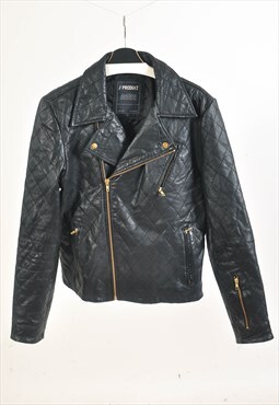 Vintage 00s leather quilted biker jacket in black