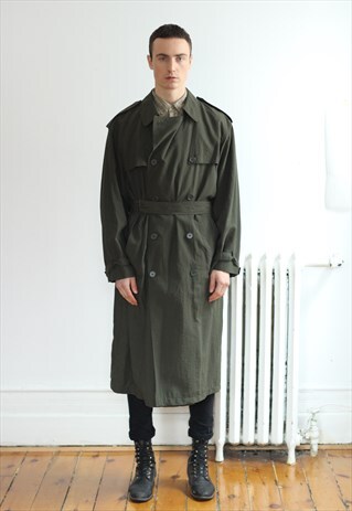 DESIGNER HOLT RENFREW GREEN MILITARY TRENCH COAT