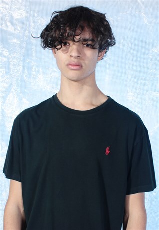 VINTAGE RALPH LAUREN BLACK EMBROIDERED TEE