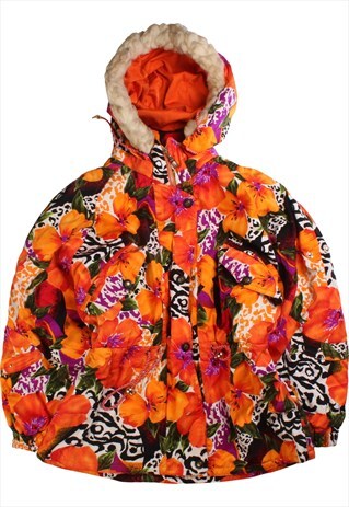 VINTAGE 90'S YAMAHA PUFFER JACKET FLORAL SKI WEAR 80S