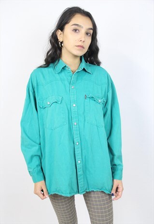 VINTAGE 90'S TURQUOISE DENIM SHIRT