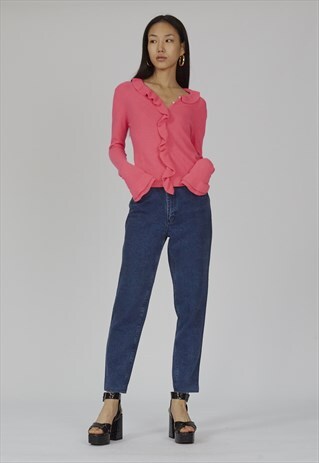 VINTAGE PREMIUM 90'S D&G HOT PINK ANGORA FRILL CARDIGAN