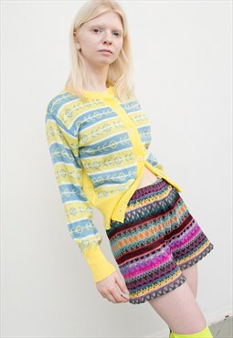 Vintage Cardigan Knitted Yellow Pastel 90s