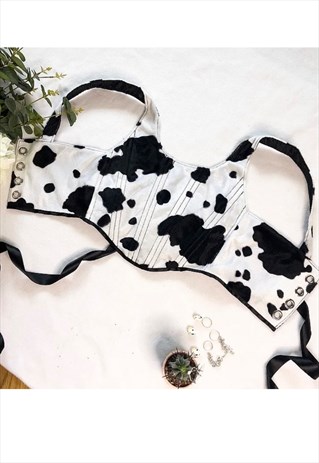 Handmade cow velboa corset