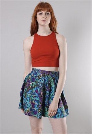 VINTAGE 80S FLORAL PATTERNED MINI SKATER SKIRT