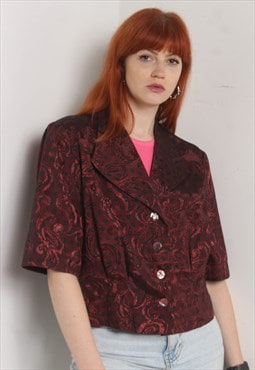 Vintage 80's Satin Large Lapelled Blouse Shirt Red