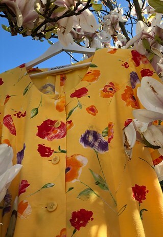 YELLOW RETRO FLORAL 90S DRESS