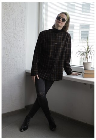VINTAGE 80'S BROWN CHECKED LONG SLEEVE JACKET