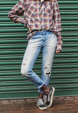 CLASSIC RIPPED WHITE DENIM JEANS