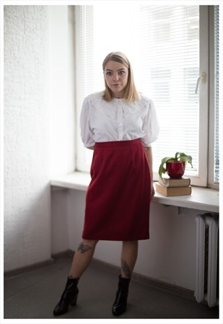 VINTAGE 80'S CLASSIC RED MIDI WOOL SKIRT