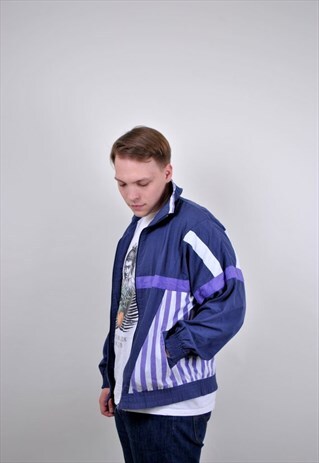 VINTAGE MULTICOLOR WINDBREAKER, 90S PURPLE SPORT JACKET