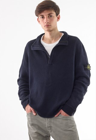 VINTAGE STONE ISLAND SWEATER PULLOVER 90S NAVY BLUE KNIT