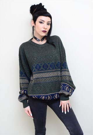 VINTAGE 90'S GRUNGE PATTERNED SLOUCHY GRANDAD JUMPER