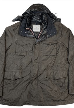 Dark brown green moncler hooded multi pocket zip up jacket