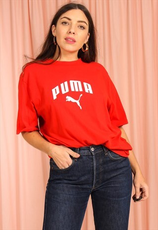 VINTAGE 90S PUMA OVERSIZED GRAPHIC PRINT T-SHIRT IN RED