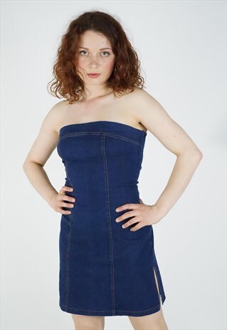 VINTAGE 90S STRAPLESS DENIM DRESS