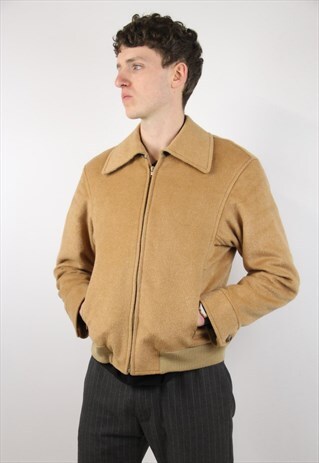 VINTAGE 90'S BROWN WOOL BOMBER JACKET