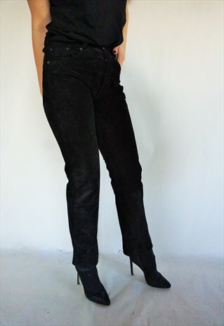 VINTAGE GENUINE SOFT SUEDE LEATHER TROUSERS PANTS IN BROWN