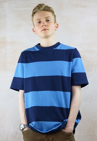 BLUE ON BLUE STRIPED SHORT SLEEVED HEAVYWEIGHT TOP