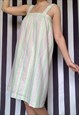 Vintage 80s sleeveless striped slip midi, green pink, uk10