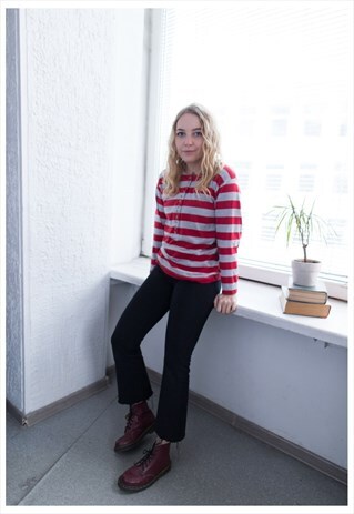 VINTAGE 80'S RED/GREY STRIPED TOP
